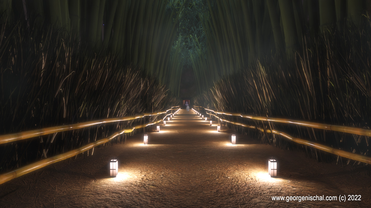 bamboo walking path based on Arashiyama shrine in Japan